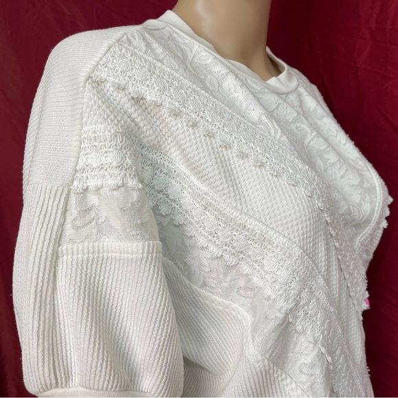 Vintage 1980’s L.A. Dreamin’ Lace Overlay Short Sleeve Knit Top XL - Picture 3 of 7